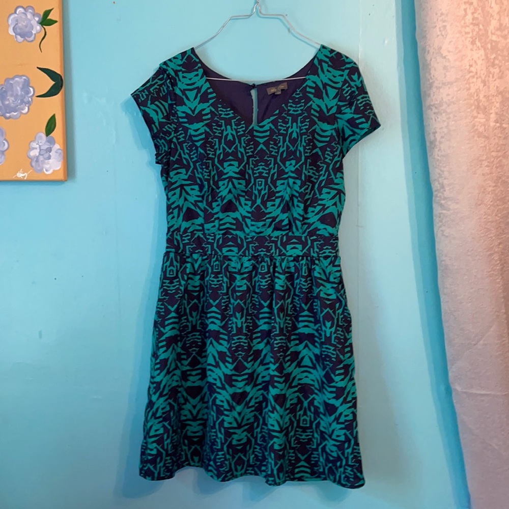 Blue and green printed dress